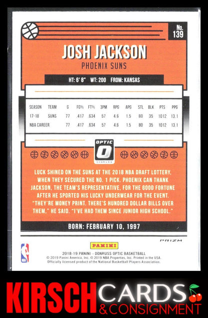 Josh Jackson 2018 2018-19 Donruss Optic #139 Blue Velocity Phoenix Suns