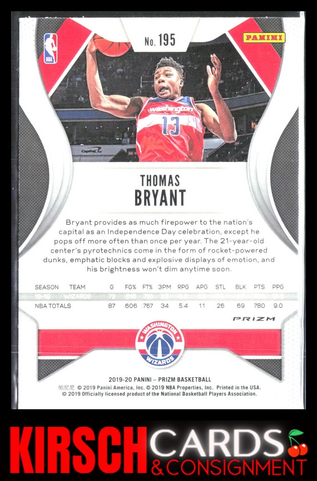 Thomas Bryant 2019 2019-20 Panini Prizm #195 Prizms Green Washington Wizards