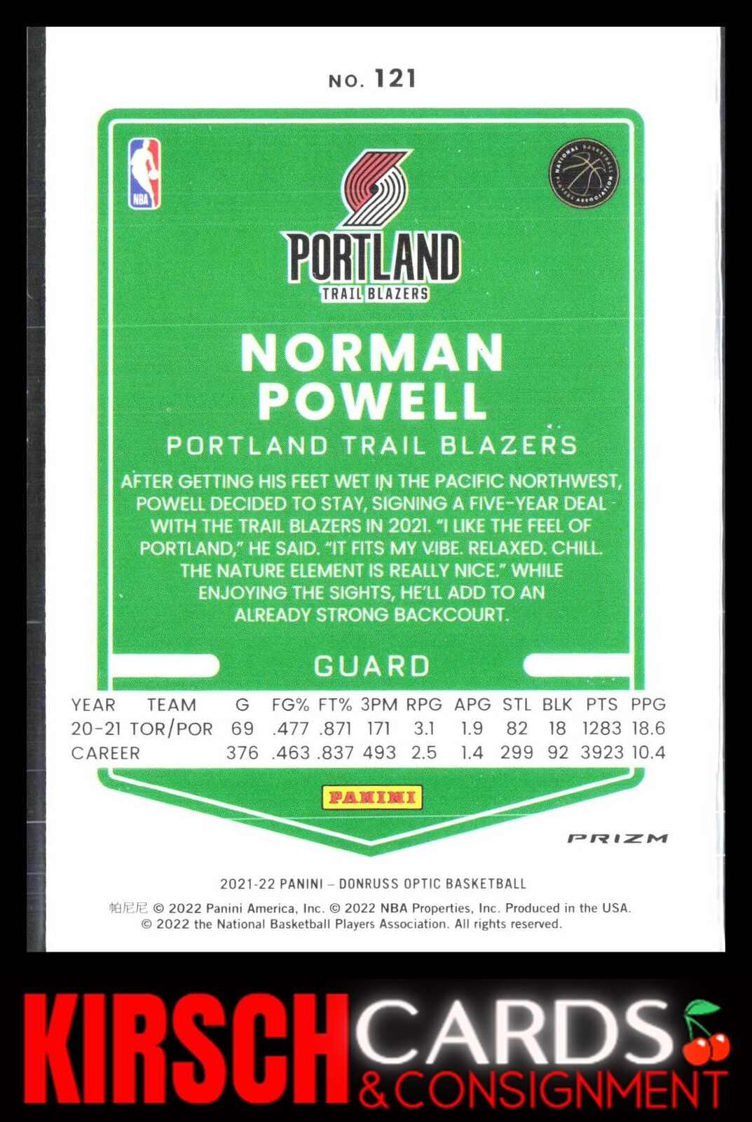 Norman Powell 2021 2021-22 Donruss Optic #121 Blue Velocity