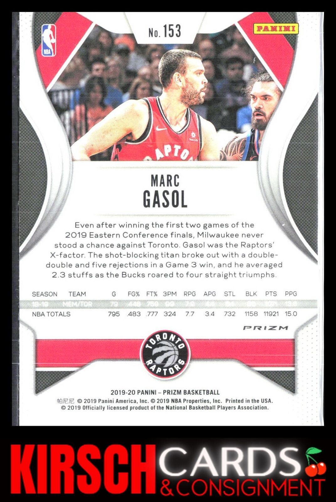 Marc Gasol 2019 2019-20 Panini Prizm #153 Prizms Red Ice Toronto Raptors