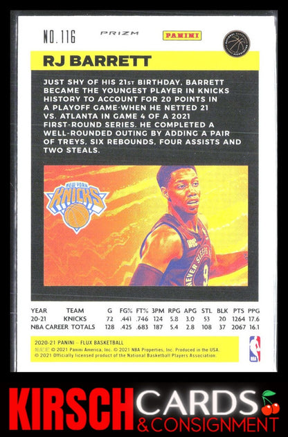 RJ Barrett 2020 2020-21 Panini Flux #116 Pulsar New York Knicks