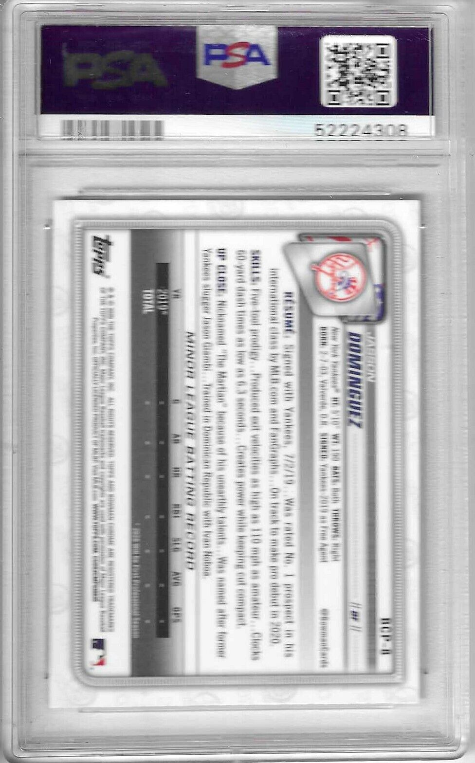 2020 Bowman Chrome BCP-8 Jasson Dominguez Mega Box Mojo Refractor PSA 10 Yankees