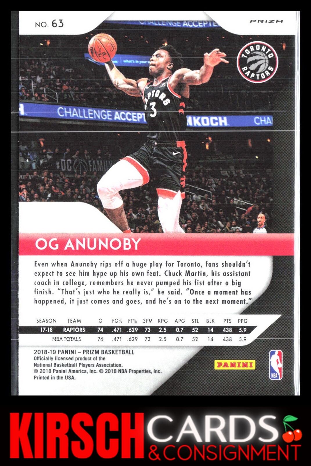 OG Anunoby 2018 2018-19 Panini Prizm #63 Prizms Hyper Toronto Raptors