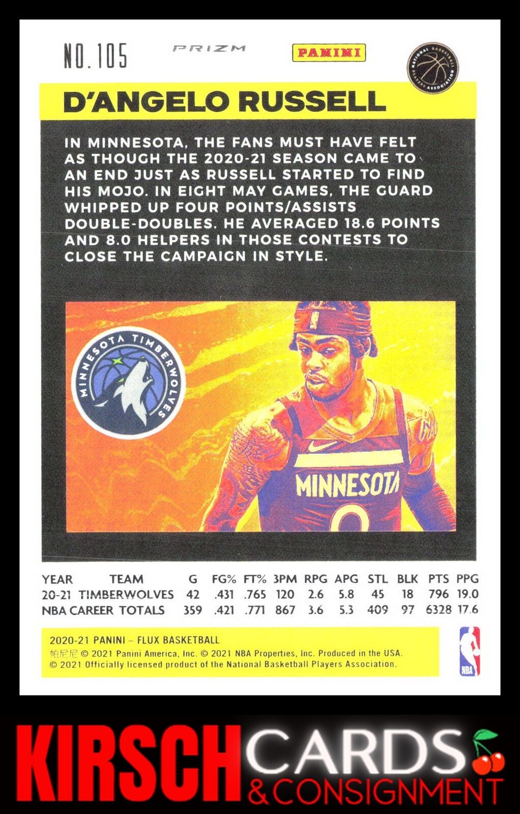 D'Angelo Russell 2020 2020-21 Panini Flux #105 Pulsar Minnesota Timberwolves