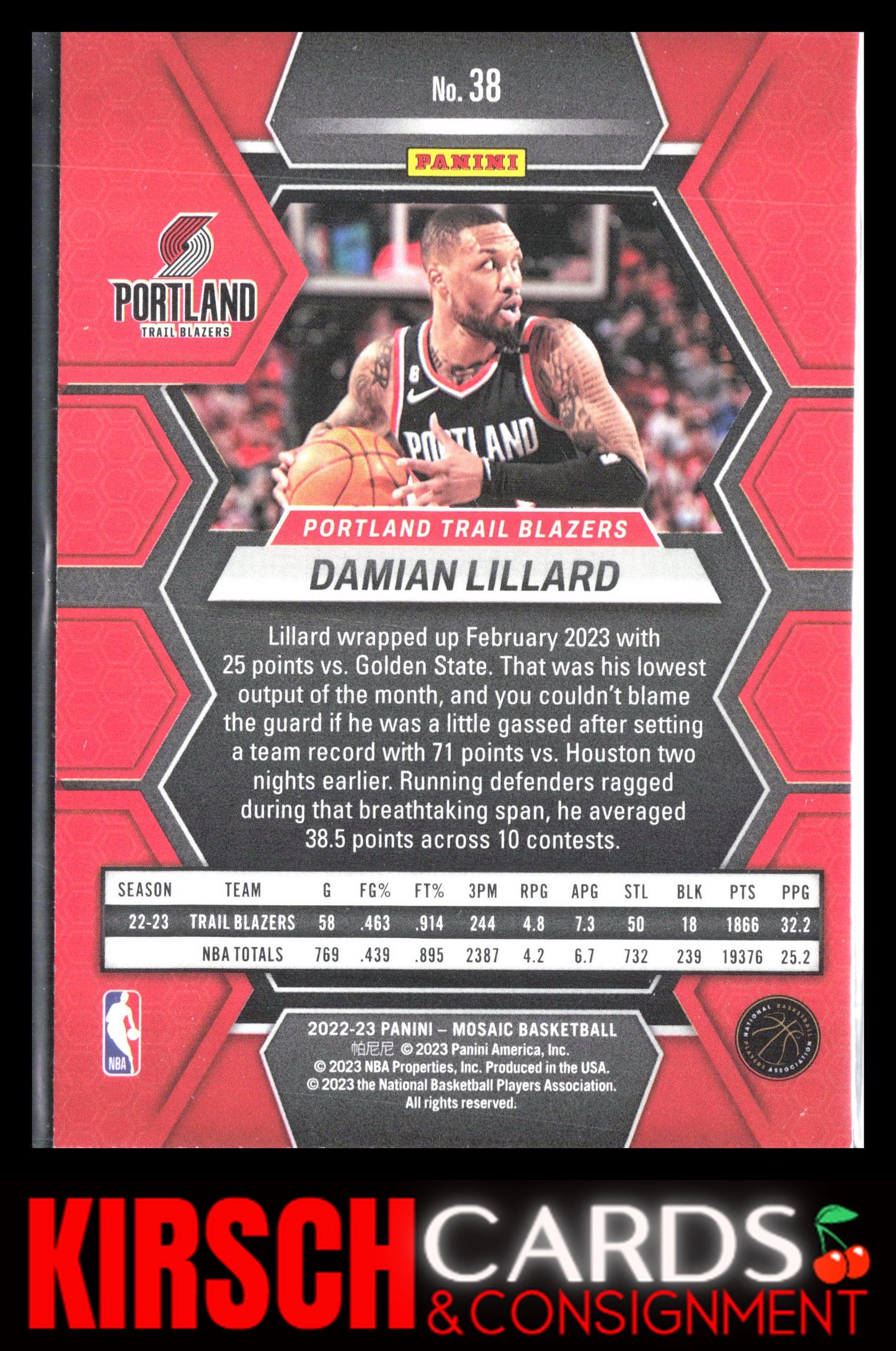 Damian Lillard 2022-23 Panini Mosaic #38 Portland Trail Blazers