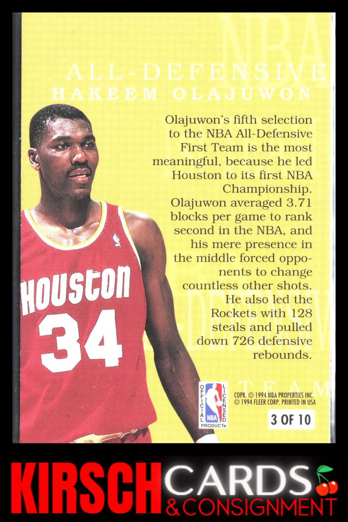 Hakeem Olajuwon 1994-95 Fleer #3 All-Defensive Team Houston Rockets