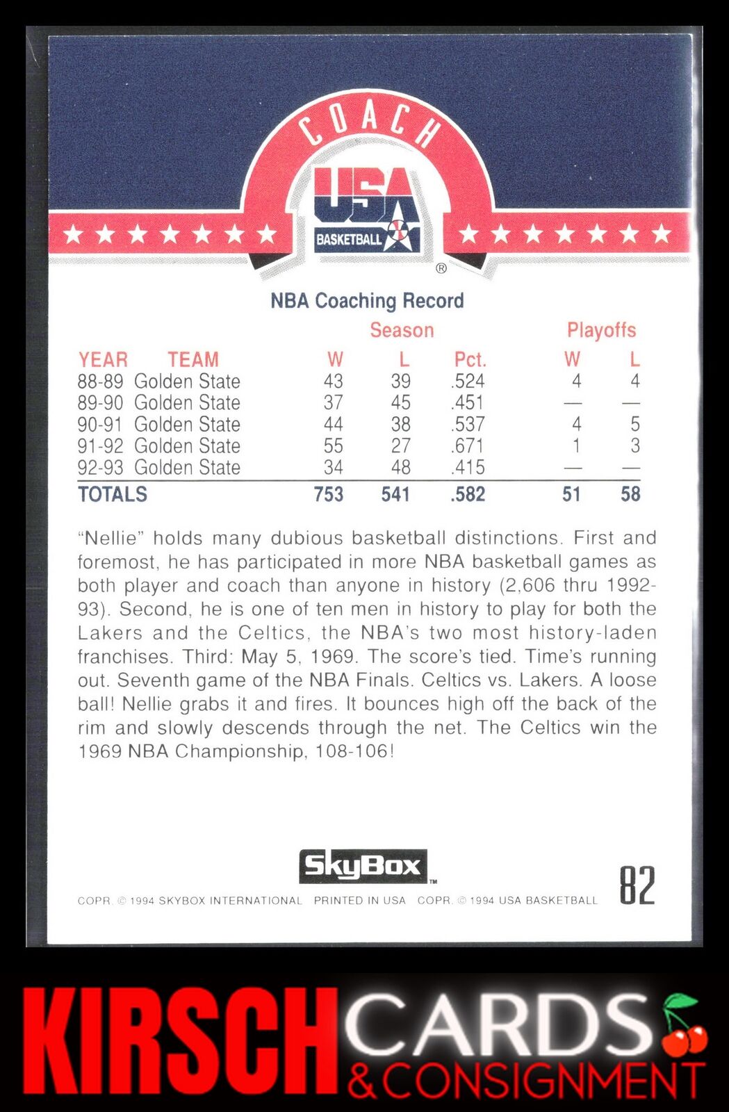 Don Nelson 1994 SkyBox USA #82 Gold USA