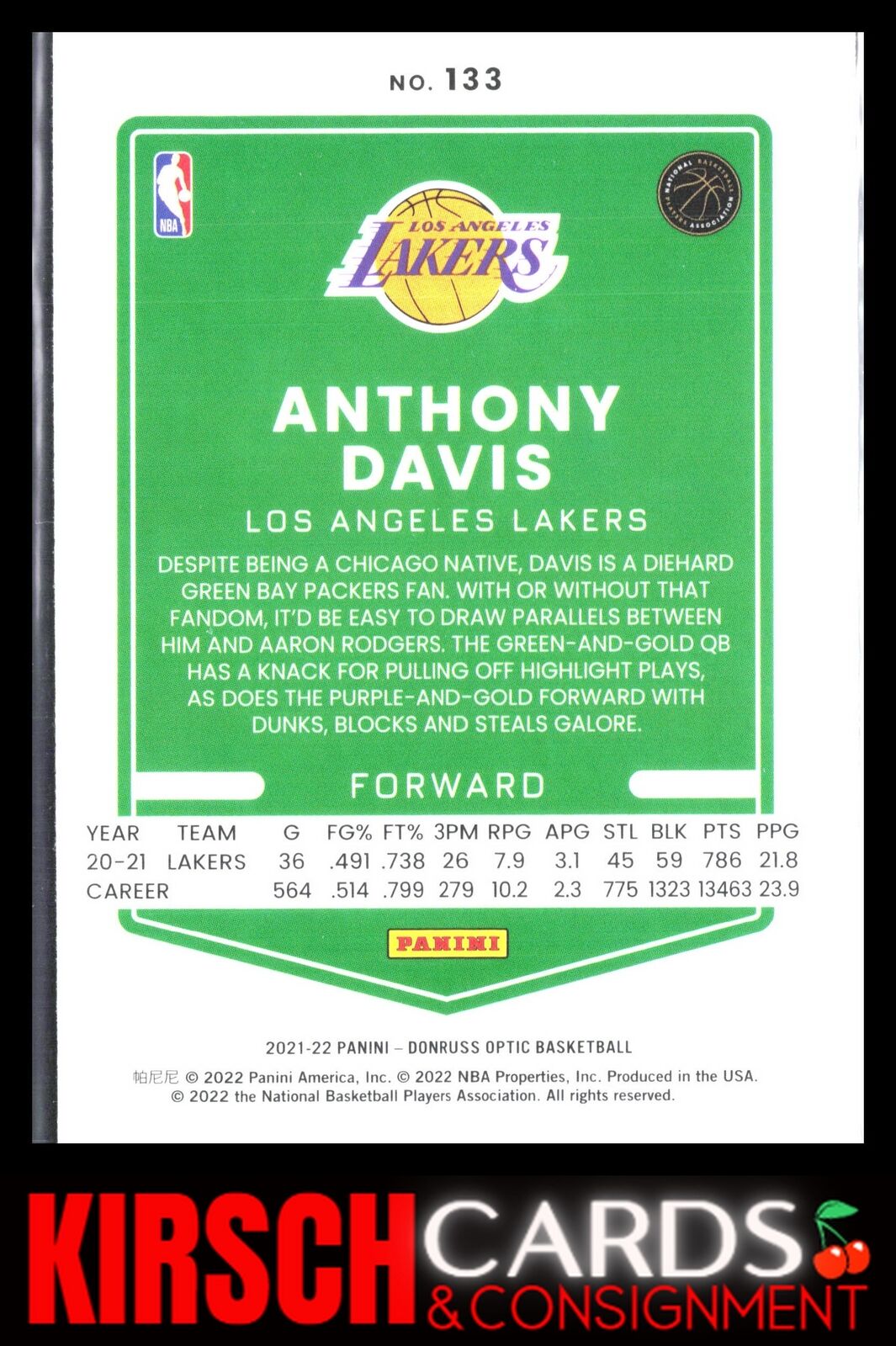 Anthony Davis 2021-22 Donruss Optic #133 Los Angeles Lakers