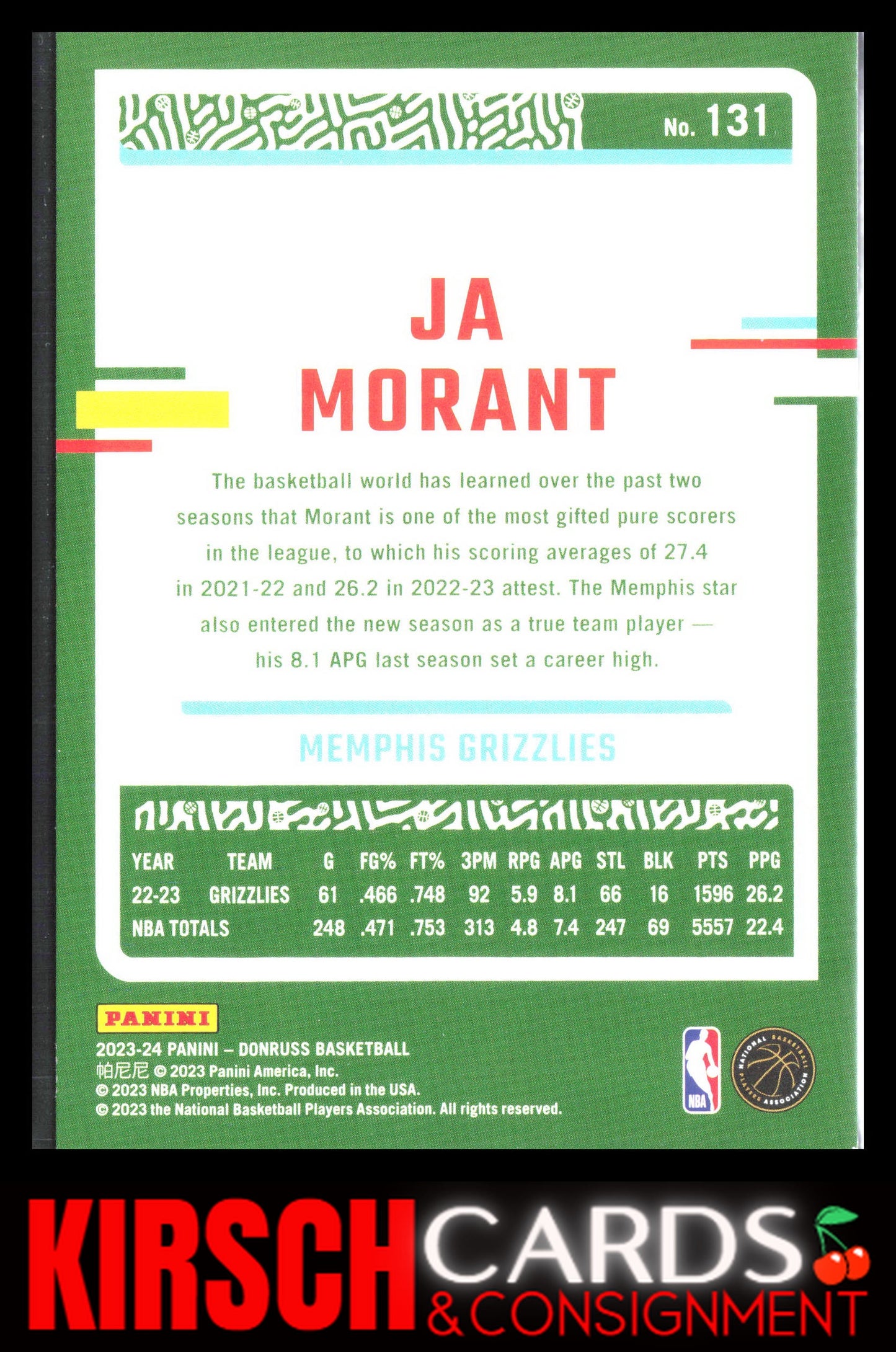 Ja Morant 2023-24 Donruss #131 Memphis Grizzlies