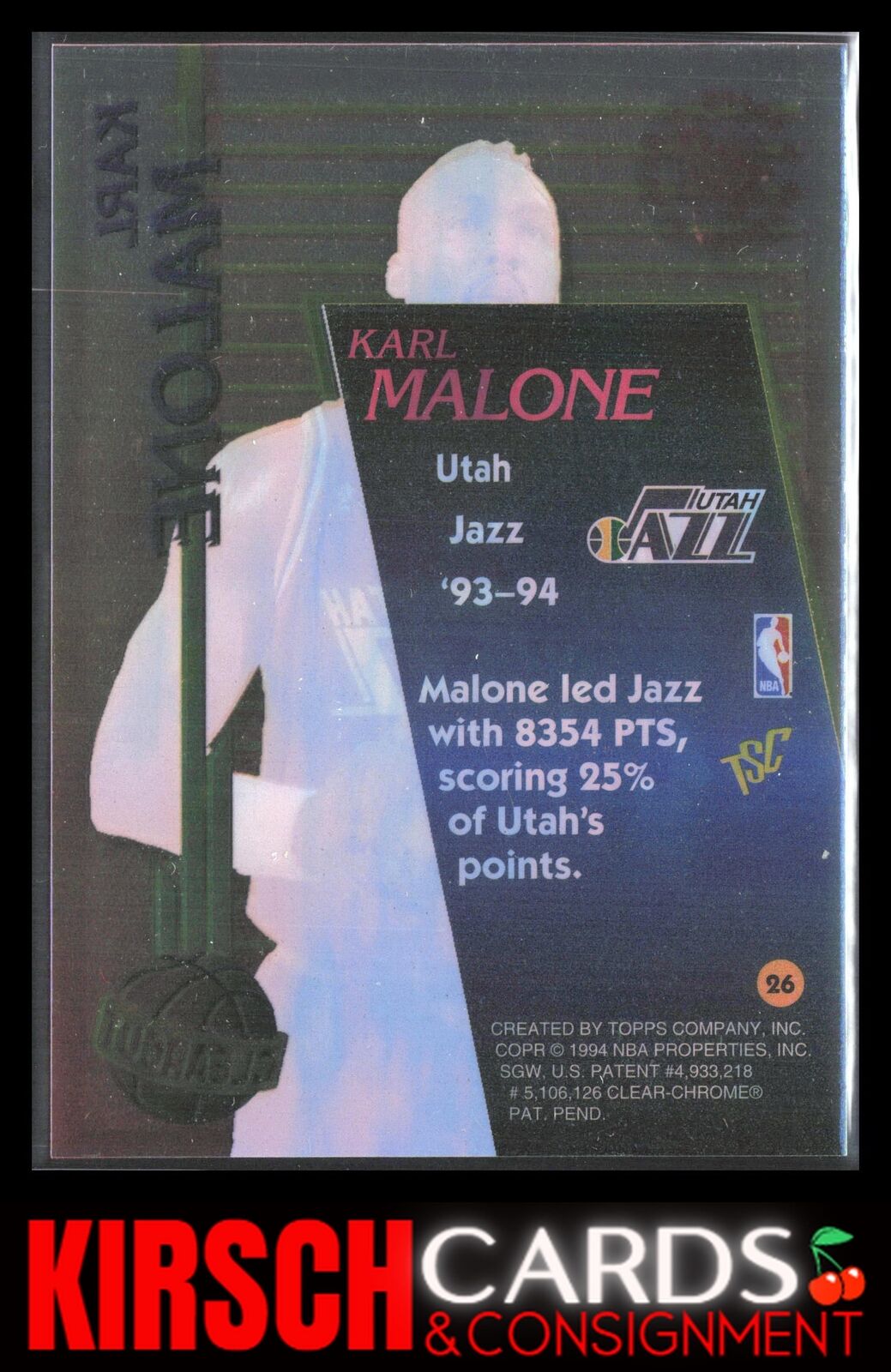 Karl Malone 1994-95 Stadium Club #26 Clear Cut Utah Jazz