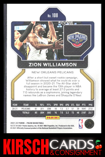 Zion Williamson 2021-22 Panini Prizm #108 New Orleans Pelicans