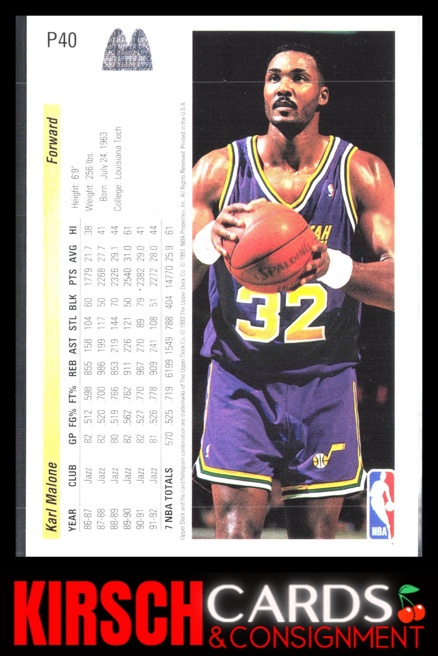 Karl Malone 1992-93 Upper Deck McDonald's #P40 Utah Jazz