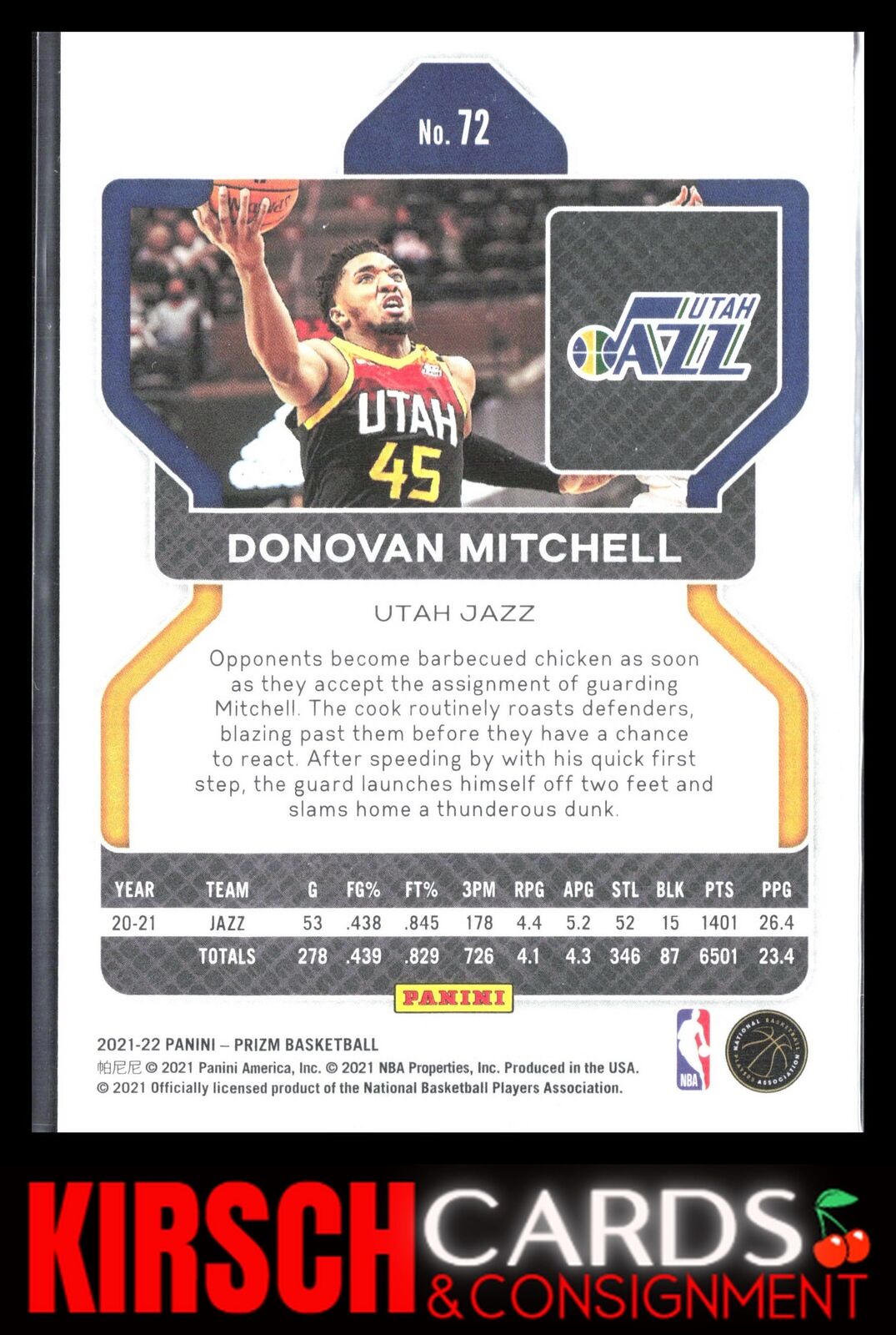 Donovan Mitchell 2021-22 Panini Prizm #72 Utah Jazz