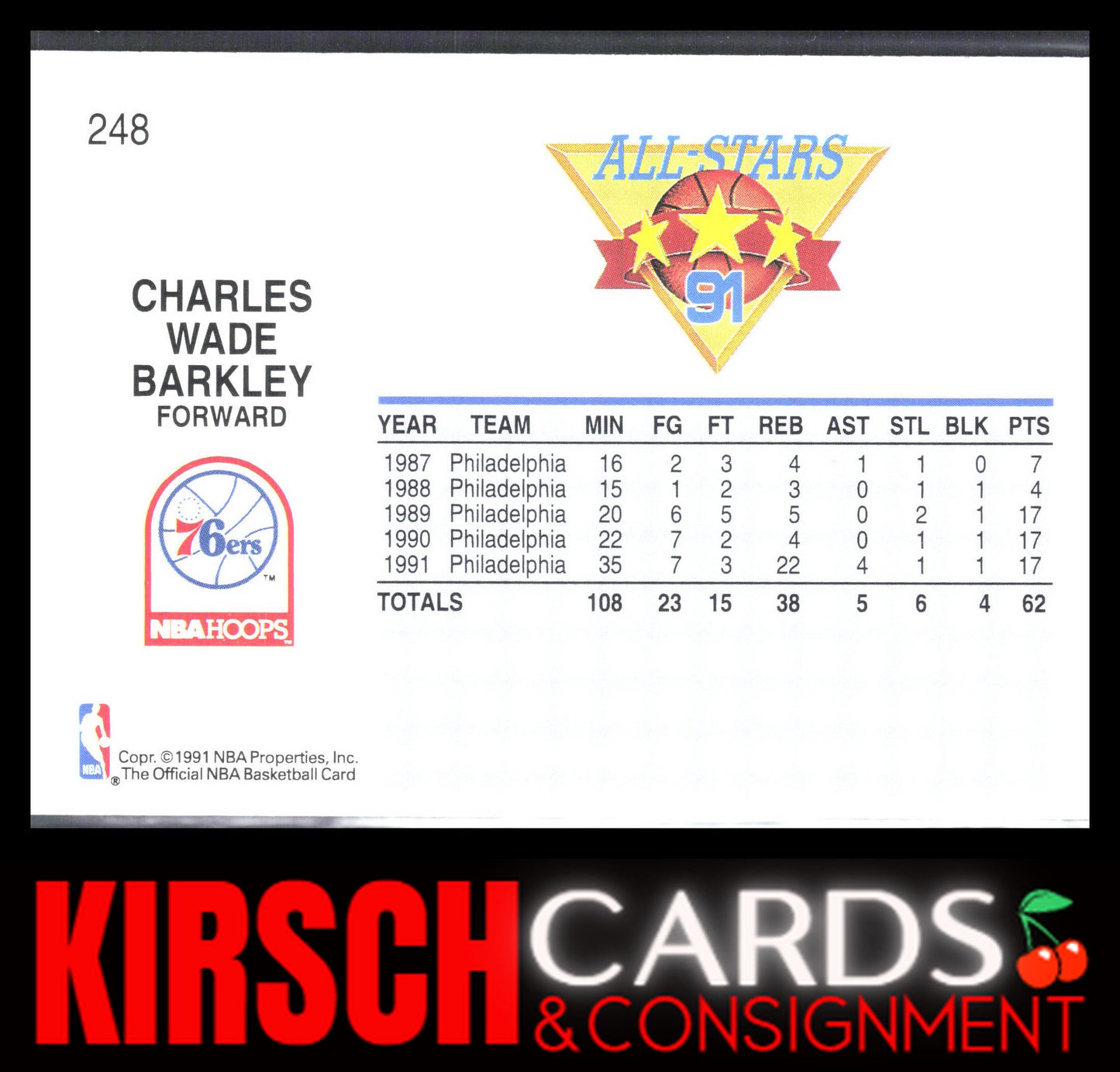 Charles Barkley 1991-92 Hoops #248 Philadelphia 76ers