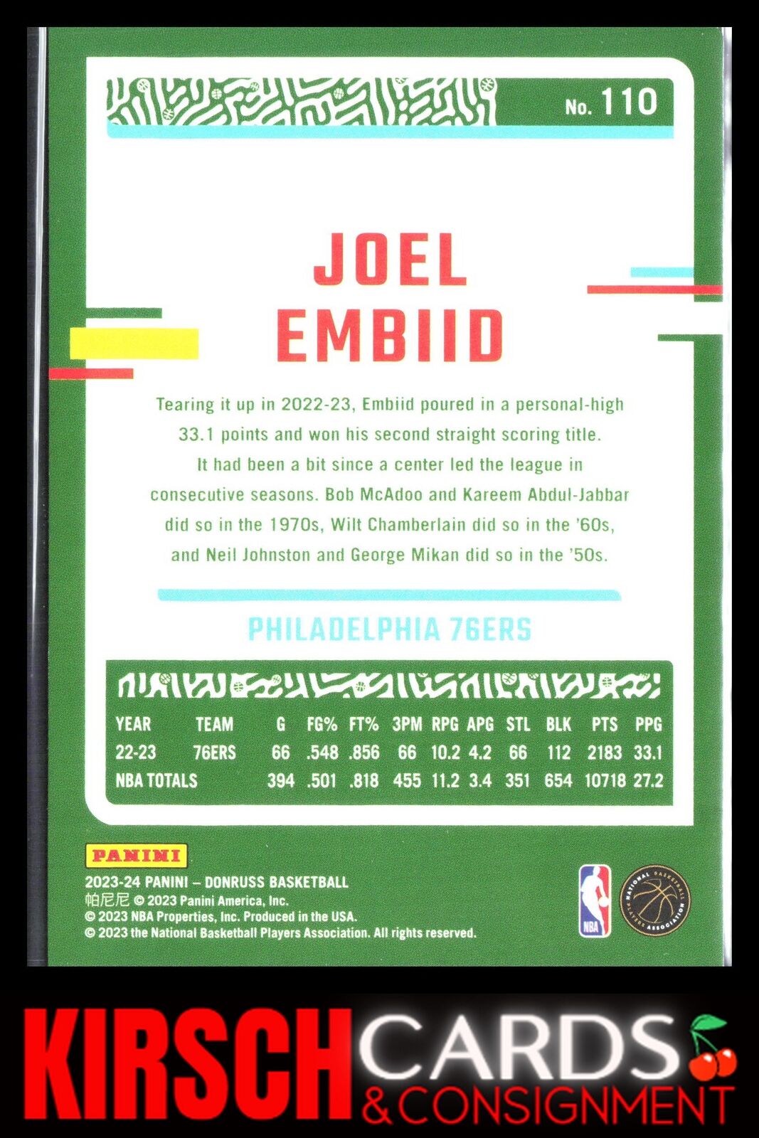 Joel Embiid 2023-24 Donruss #110 Philadelphia 76ers