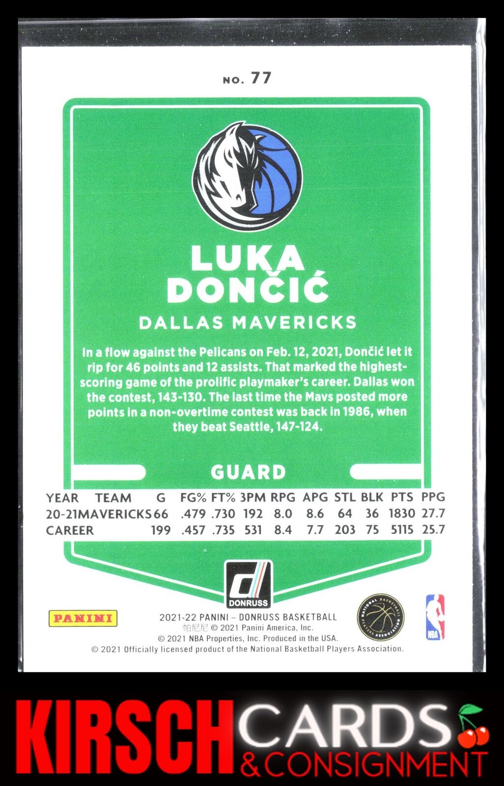 Luka Doncic 2021-22 Donruss #77 Dallas Mavericks