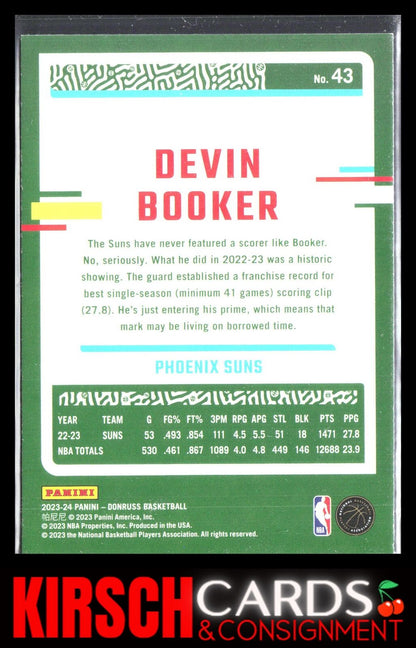 Devin Booker 2023-24 Donruss #43 Green Laser Holo Phoenix Suns