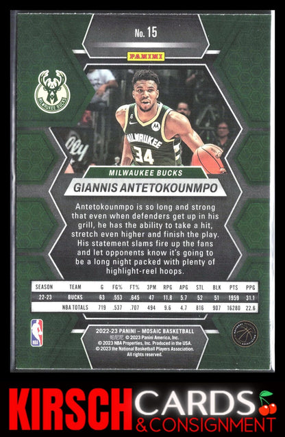 Giannis Antetokounmpo 2022-23 Panini Mosaic #15 Milwaukee Bucks