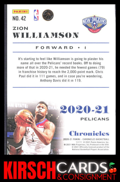 Zion Williamson 2020-21 Panini Chronicles #42 New Orleans Pelicans