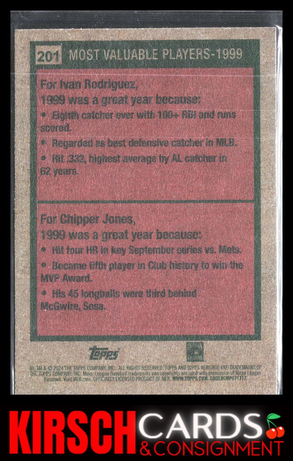 1999 MVPs (Ivan Rodriguez / Chipper Jones) 2024 Topps Heritage #201