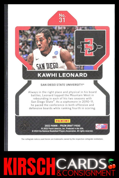 Kawhi Leonard 2022 Panini Prizm Draft Picks #31 San Diego State Aztecs