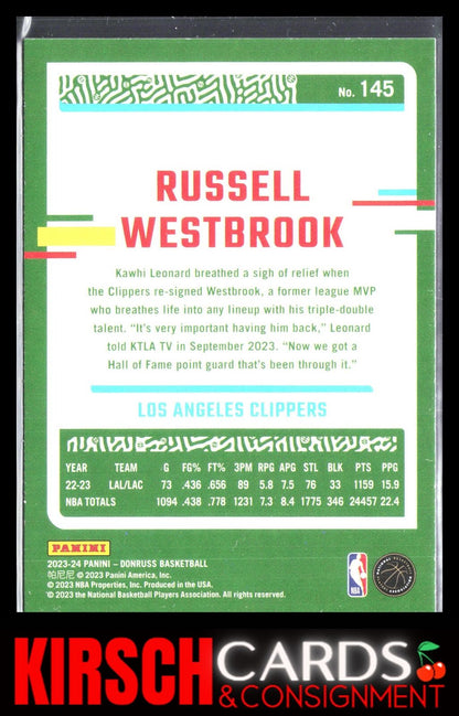 Russell Westbrook 2023-24 Donruss #145 Green Laser Holo Los Angeles Clippers