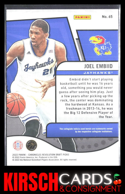 Joel Embiid 2022 Panini Chronicles Draft Picks #65 Revolution Kansas Jayhawks