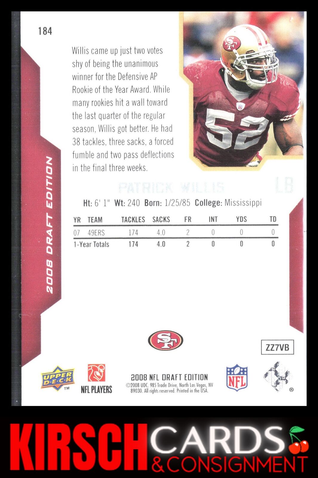 Patrick Willis 2008 Upper Deck Draft Edition #184 San Francisco 49ers