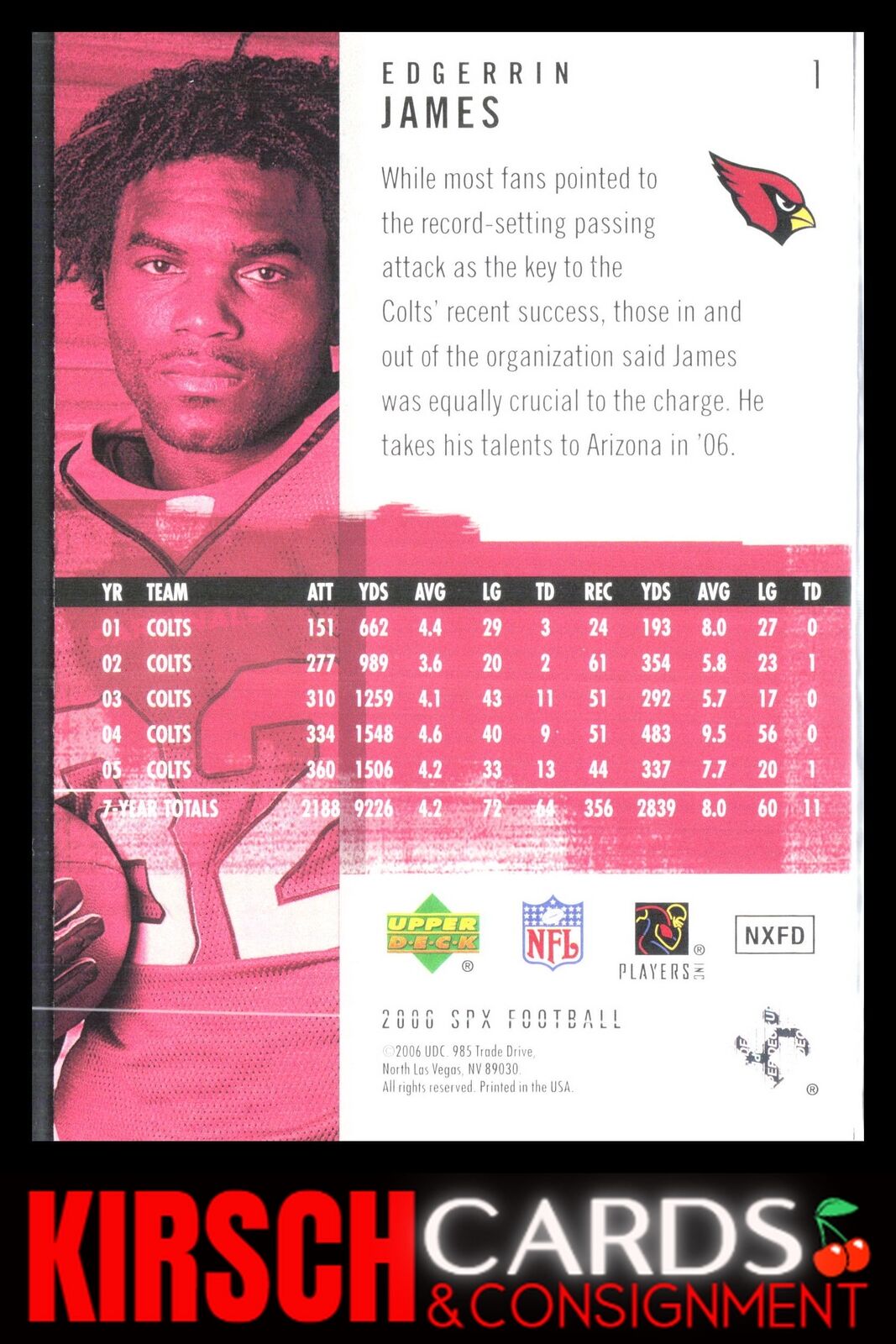 Edgerrin James 2006 SPx #1 Arizona Cardinals