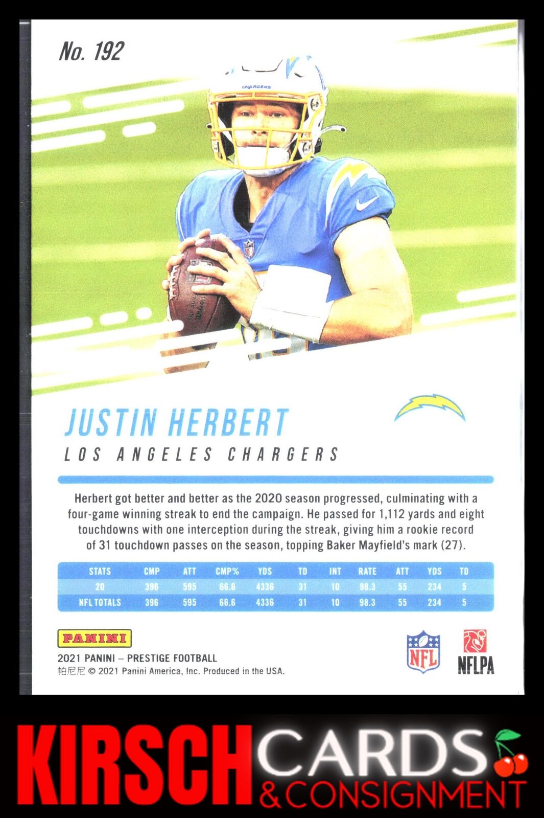 Justin Herbert 2021 Panini Prestige #192 Los Angeles Chargers