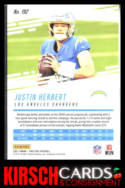 Justin Herbert 2021 Panini Prestige #192 Los Angeles Chargers