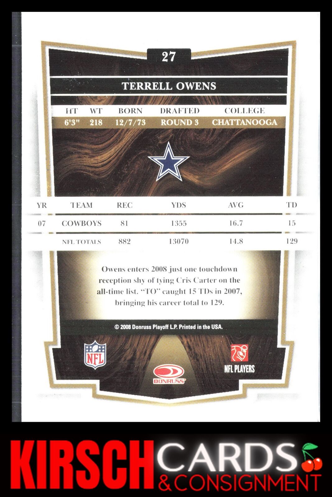 Terrell Owens 2008 Donruss Classics #27 Dallas Cowboys