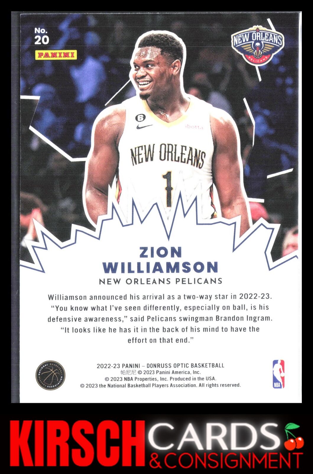 Zion Williamson 2022-23 Donruss Optic #20 My House New Orleans Pelicans