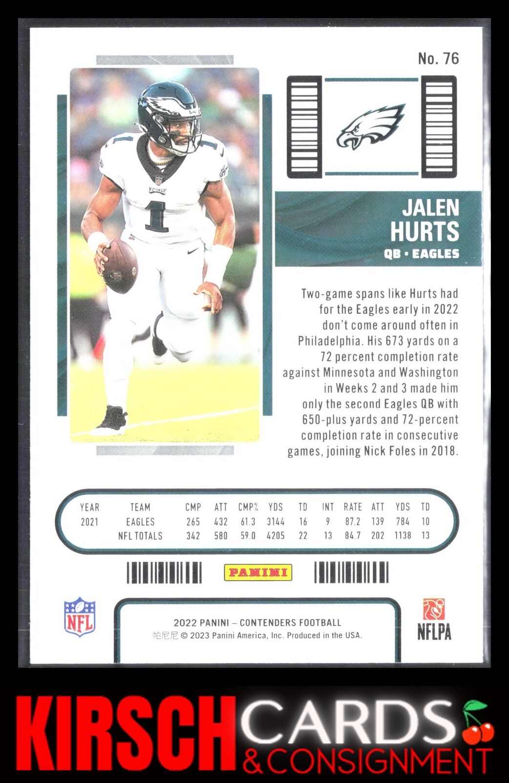 Jalen Hurts 2022 Panini Contenders #76 Philadelphia Eagles