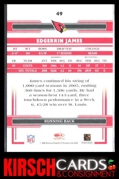 Edgerrin James 2006 Donruss Threads #49 Retail Blue #/200 Arizona Cardinals