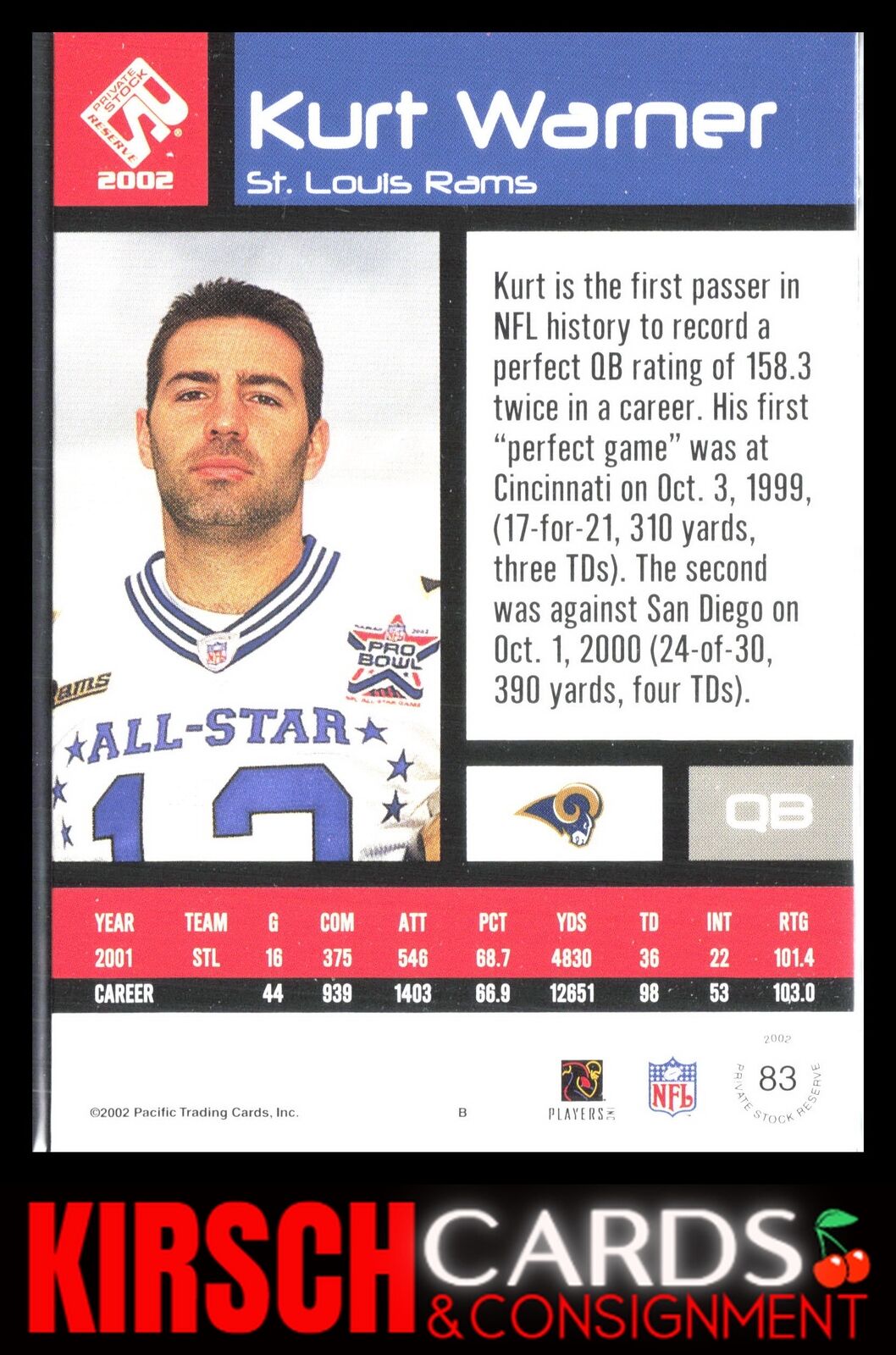 Kurt Warner 2002 Pacific Private Stock Reserve #83 St. Louis Rams