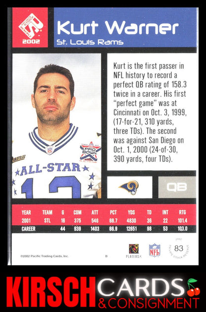 Kurt Warner 2002 Pacific Private Stock Reserve #83 St. Louis Rams