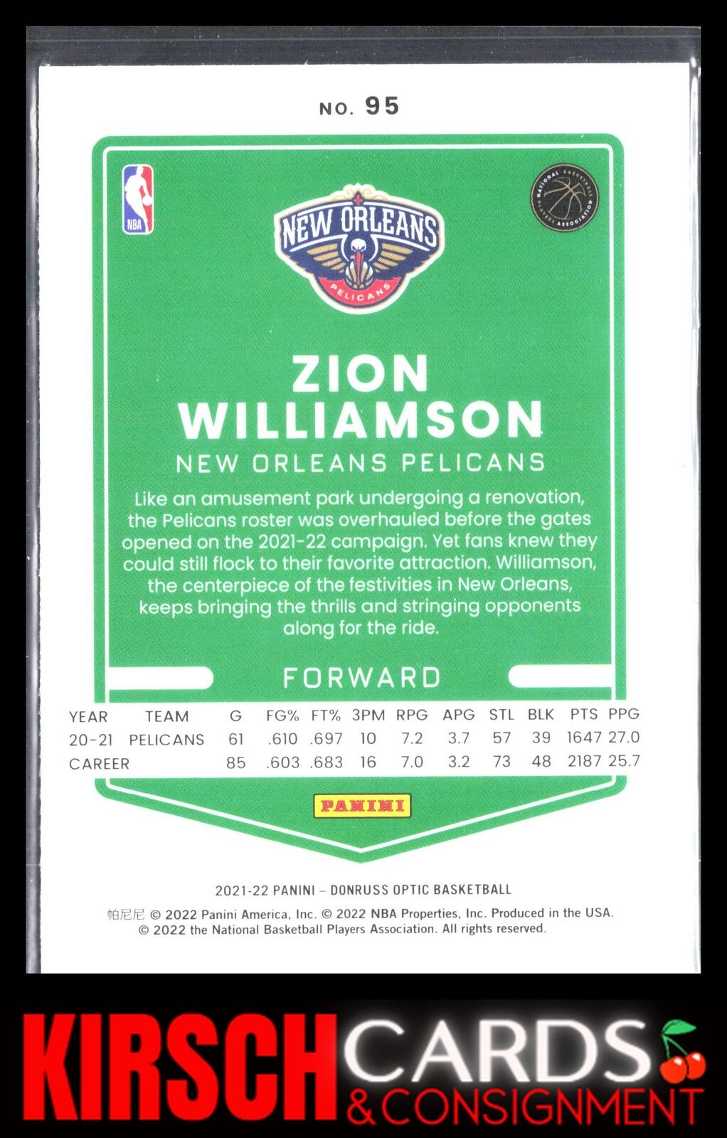 Zion Williamson 2021-22 Donruss Optic #95 New Orleans Pelicans