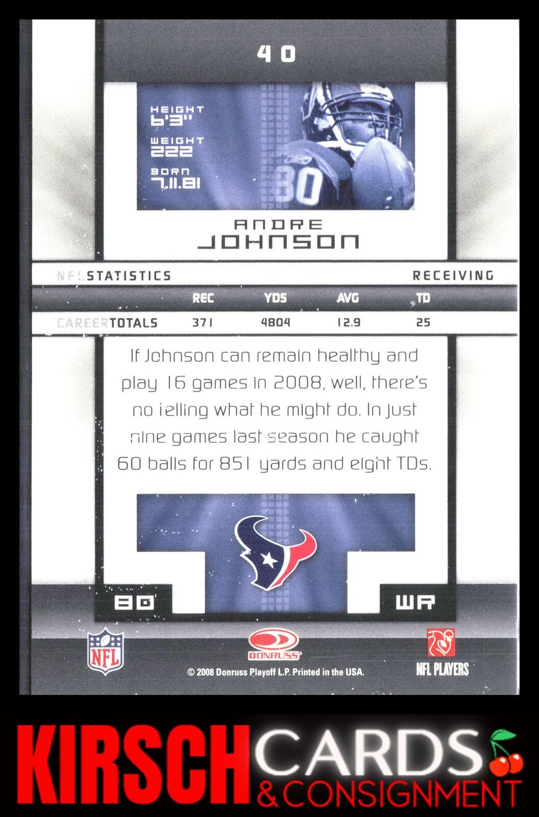 Andre Johnson 2008 Donruss Elite #40