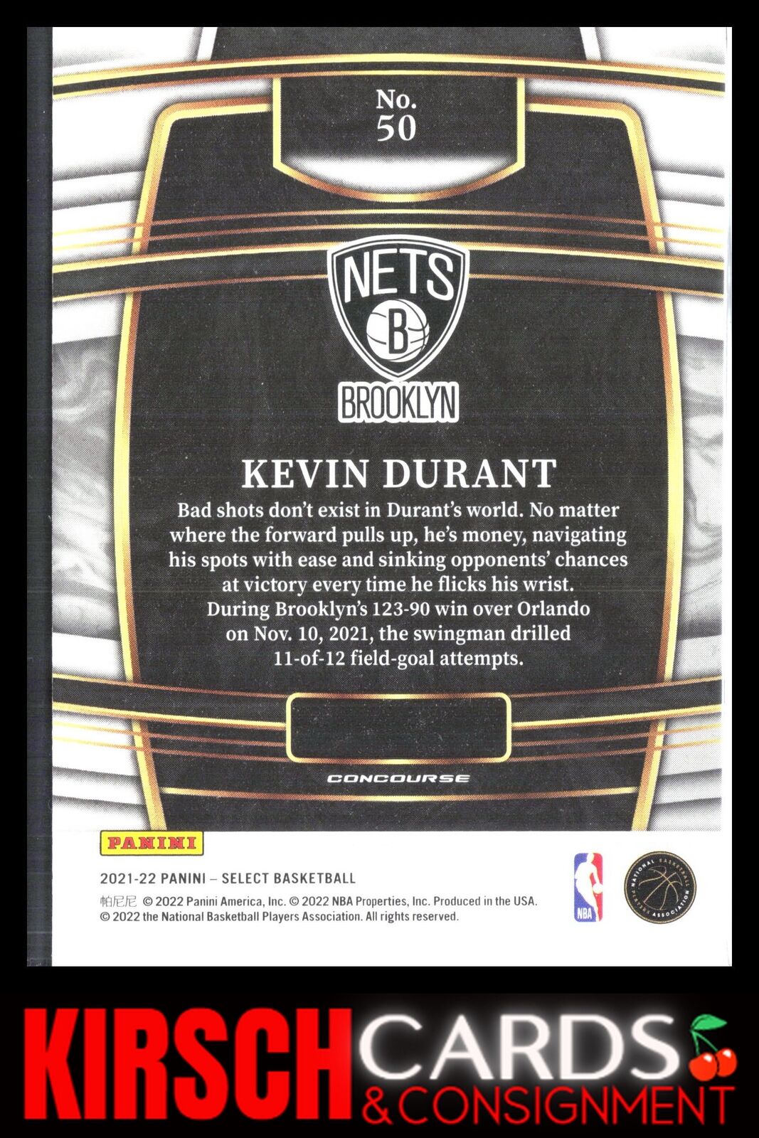 Kevin Durant 2021-22 Panini Select #50 Blue (Retail Base) Brooklyn Nets