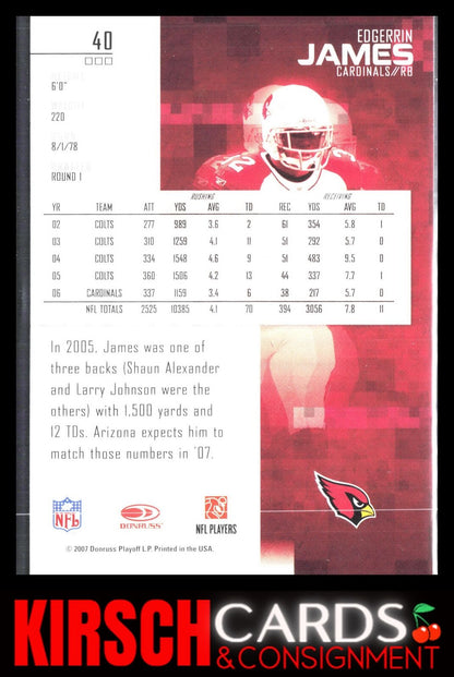 Edgerrin James 2007 Leaf Rookies & Stars #40 Arizona Cardinals