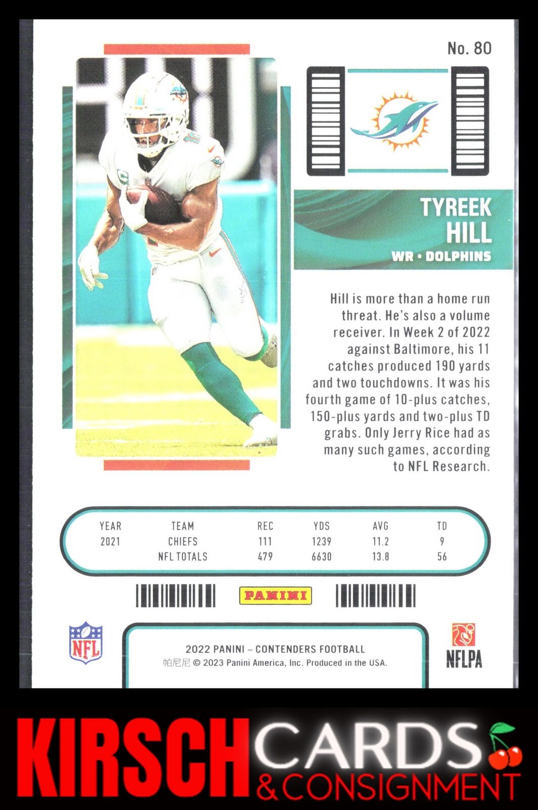 Tyreek Hill 2022 Panini Contenders #80 Miami Dolphins