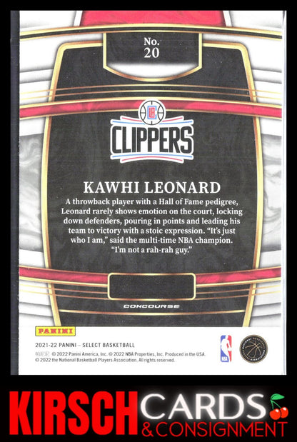 Kawhi Leonard 2021-22 Panini Select #20 Blue (Retail Base) Los Angeles Clippers