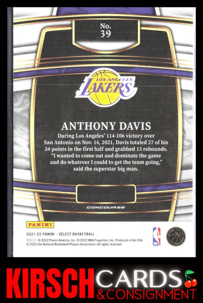 Anthony Davis 2021-22 Panini Select #39 Blue (Retail Base) Los Angeles Lakers