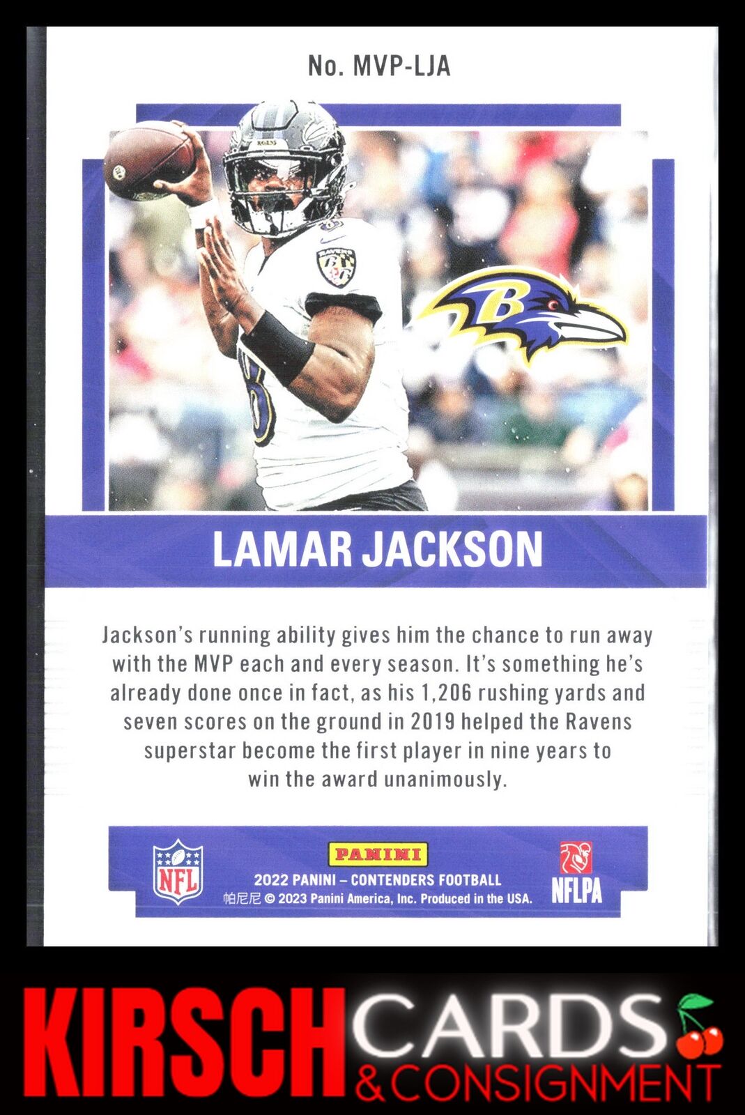 Lamar Jackson 2022 Panini Contenders #MVP-LJA MVP Contenders Baltimore Ravens