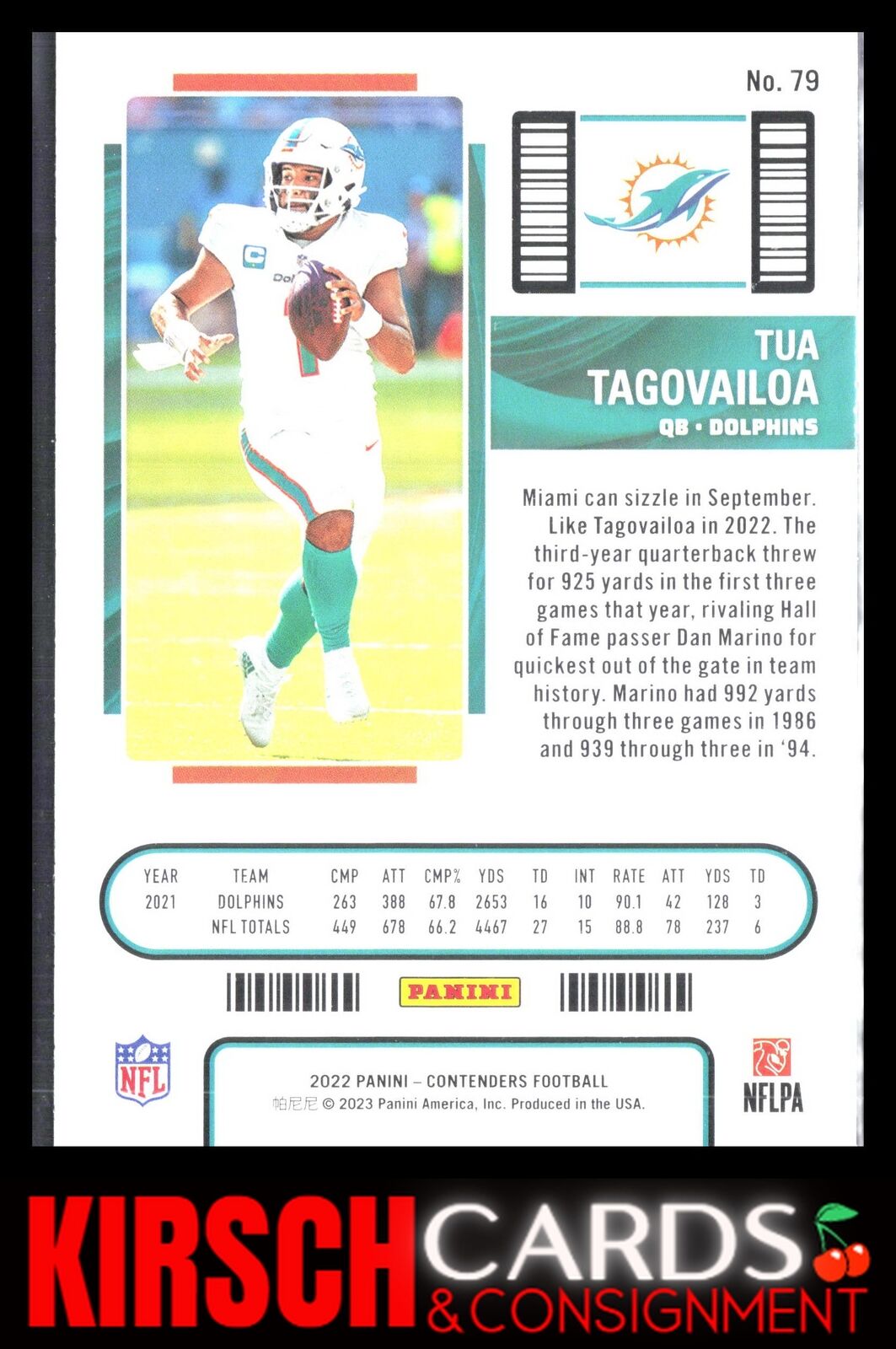 Tua Tagovailoa 2022 Panini Contenders #79 Miami Dolphins