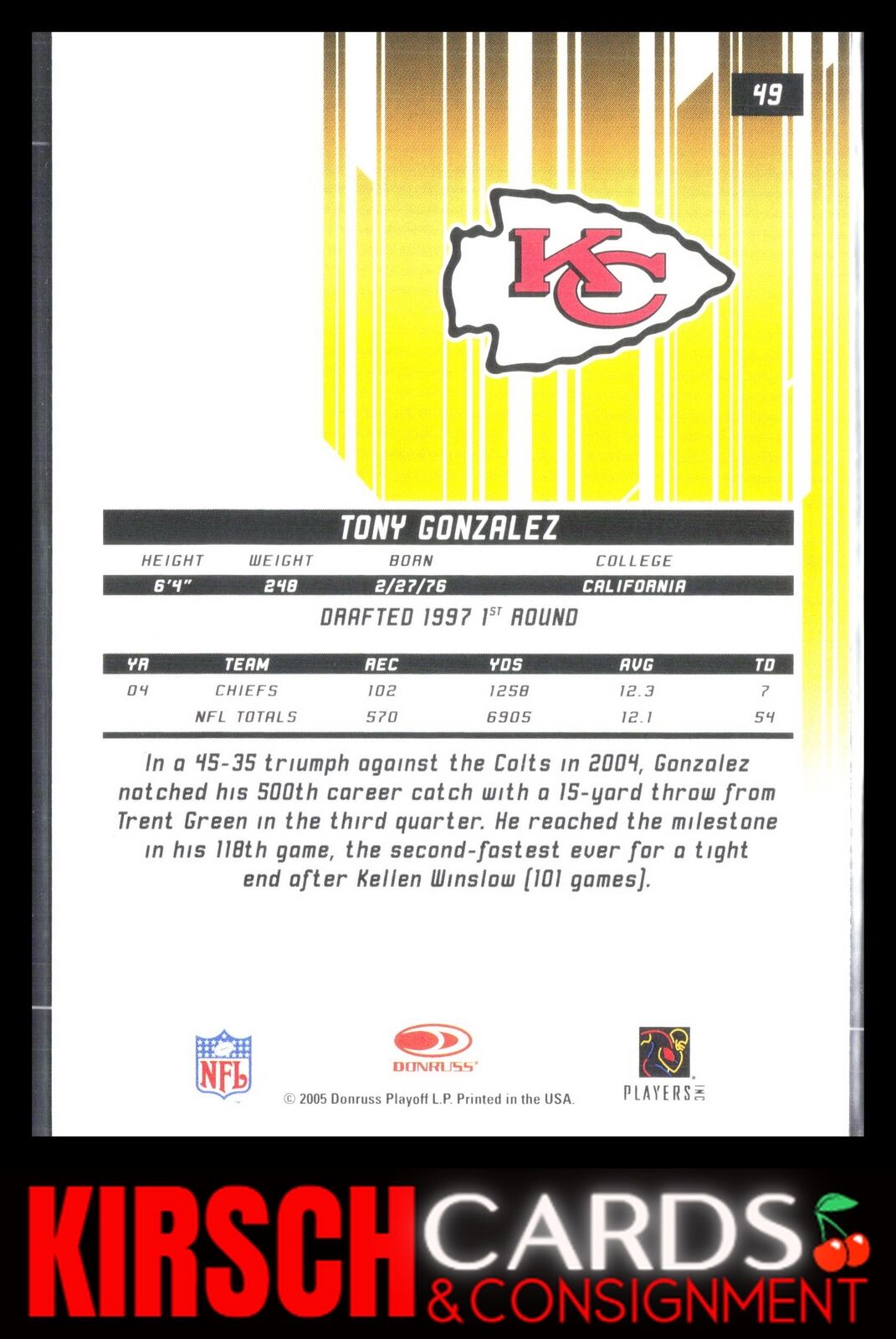 Tony Gonzalez 2005 Leaf Rookies & Stars #49 Kansas City Chiefs