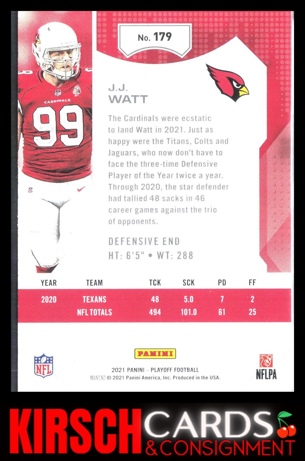 J.J. Watt 2021 Panini Playoff #179 Arizona Cardinals