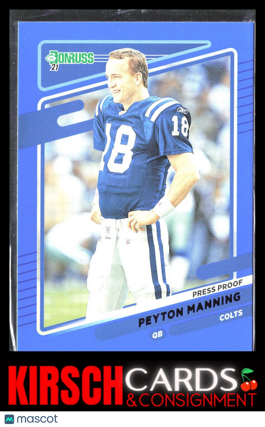 Peyton Manning 2021 Donruss #148b Press Proof Blue No Helmet Indianapolis Colts