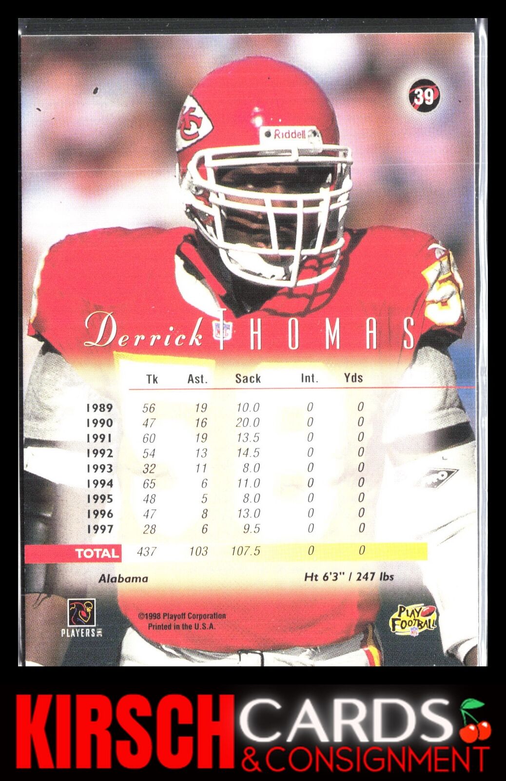 Derrick Thomas 1998 Playoff Prestige SSD Hobby #39 Kansas City Chiefs